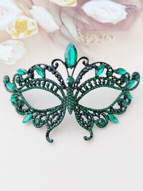 Emerald Crystal Masquerade Mask, Gothic Butterfly Mask, Venetian Mask, Prom Mask